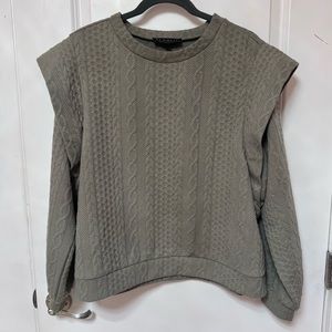 ELOQUII Cable Knit Print Sweatshirt Khaki Green Size 18/20